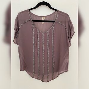 Mono B Sheer Purple Beaded Top